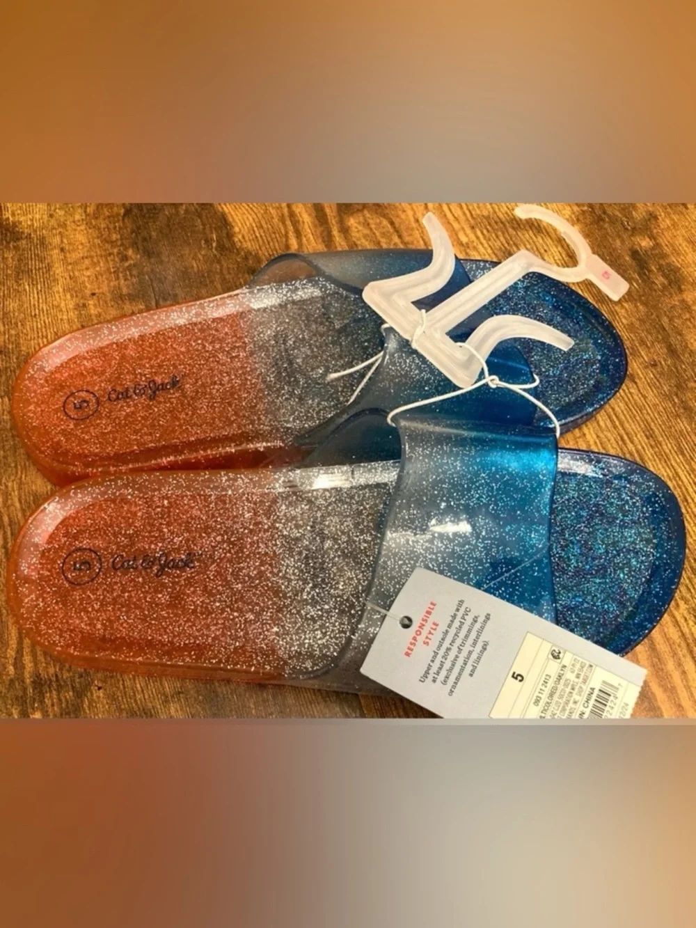 Kids' Oaklyn Glitter Jelly Slides - Cat & Jack American USA Size 5 new